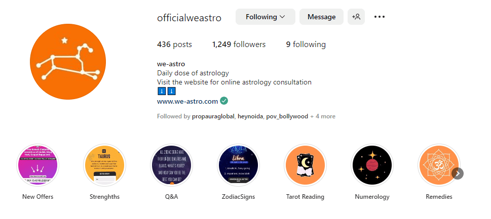 instagram page - followers with highlights