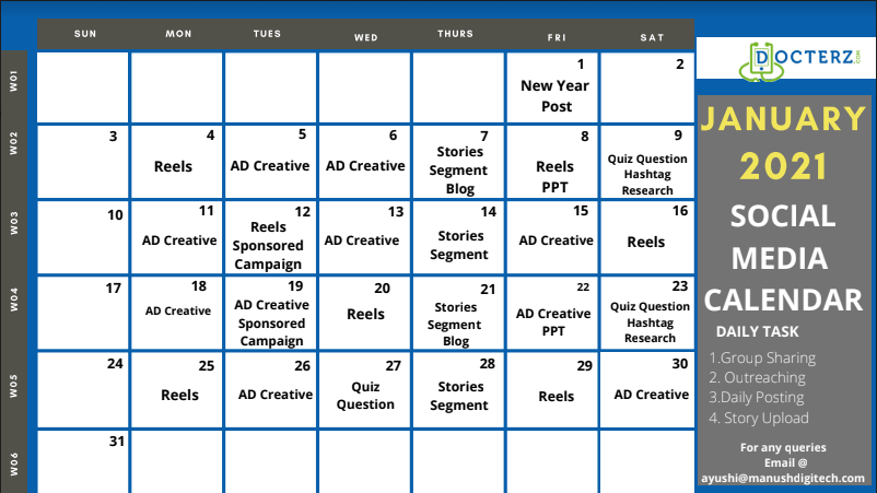 docterz social media calendar