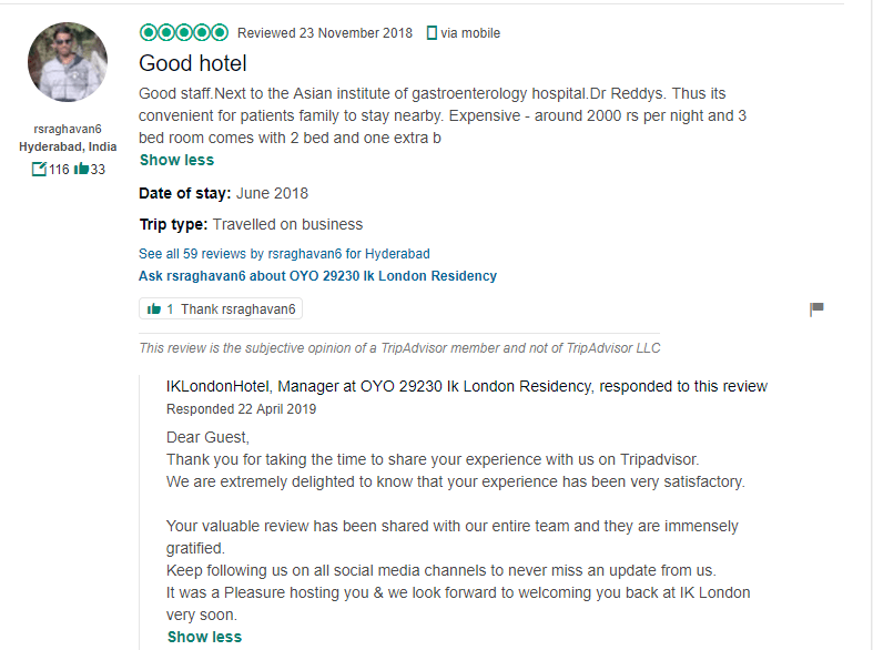 Tripadvisor review ORM