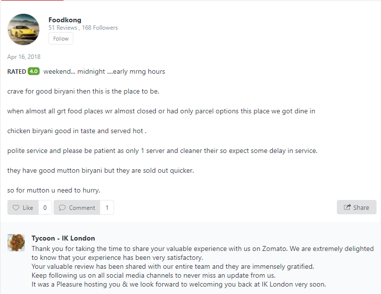 zomato review
